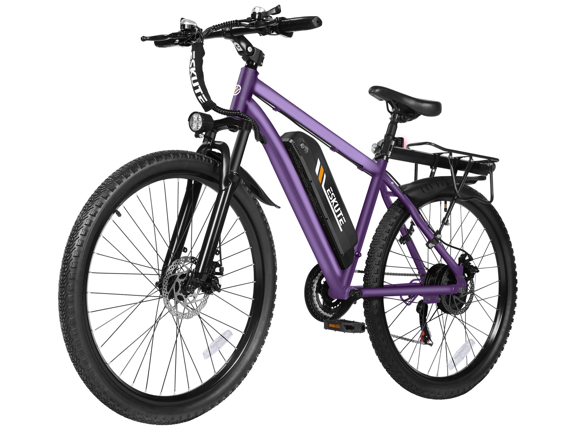 Purple electric bike with visible brand logo on a white background