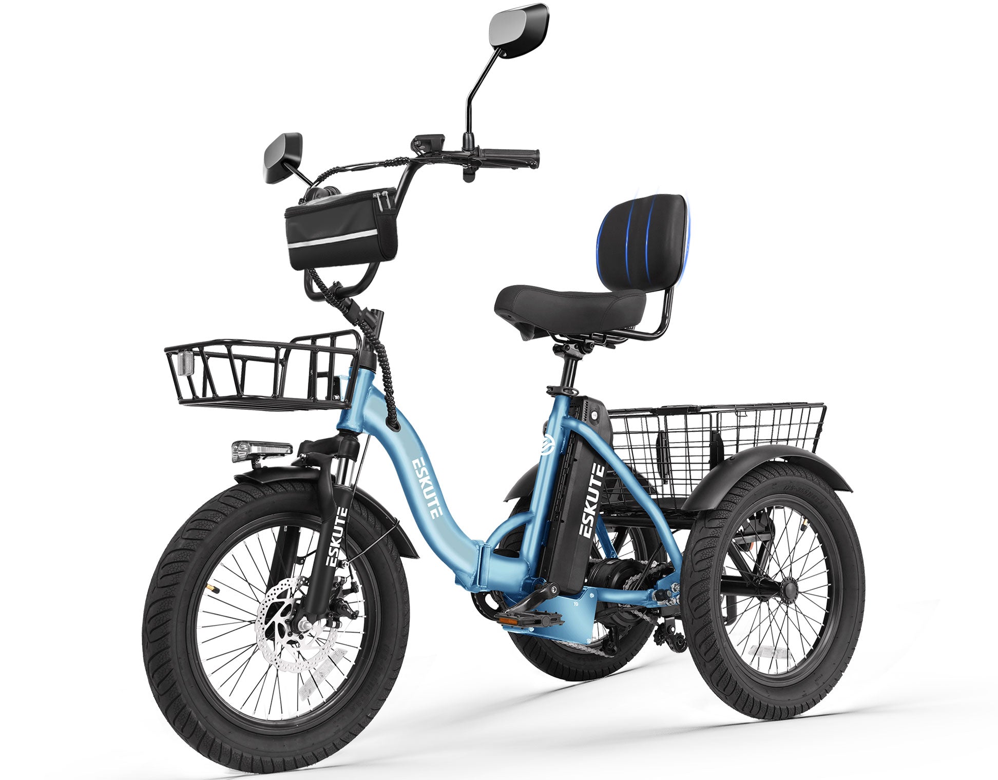 1200W 48V 499Wh Lightweight Electric Trike for Adults & Seniors Eskute 3-Wheel Foldable Fat Tire Trike, 3 Wheel Electric BicycleOrange / Bike+Bike