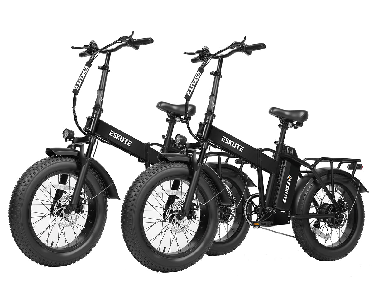 eskute elektrofahrrad 1200W 28MPH 80Miles,Eskute D300 Folding Electric Bike for Adults 20 inch Fat Tire Ebike Black*2