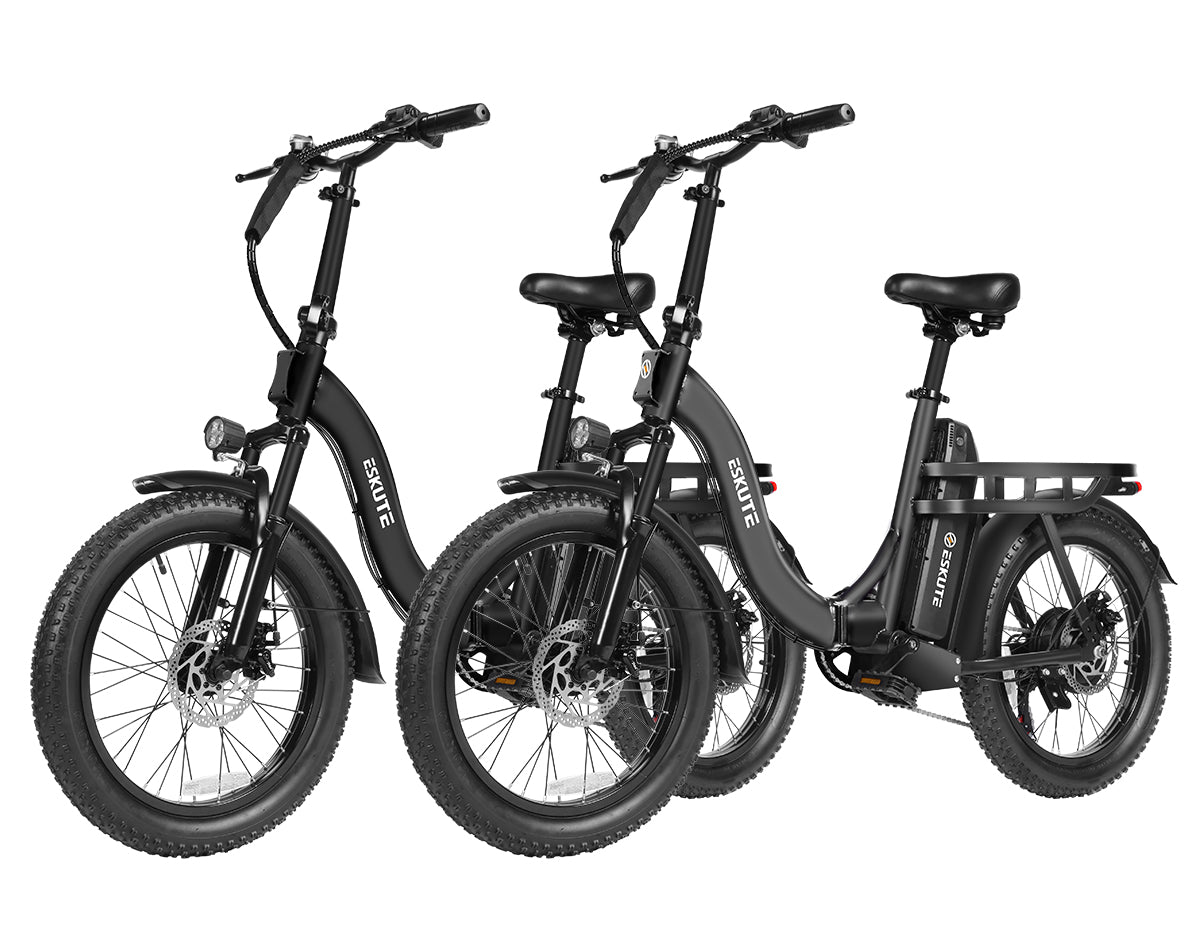 Two black electric bikes on a white background