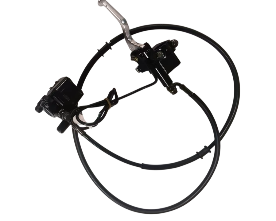 Nova Mini Disc Brakes: front and rear hydraulic brake system with silver levers and black hoses for electric bikes.