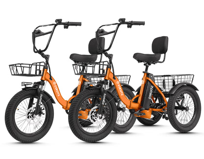 1200W 48V 499Wh Lightweight Electric Trike for Adults & Seniors Eskute T300 3-Wheel Foldable Fat Tire Trike Combo Sale T300 *2 Orange(Upgrade 48V 13Ah 1200W 48V 499Wh Lightweight Electric Trike for Adults & Seniors Eskute T300 3-Wheel Foldable Fat Tire Trike Combo Sale T300 *2 Orange(Upgrade 48V 13Ah