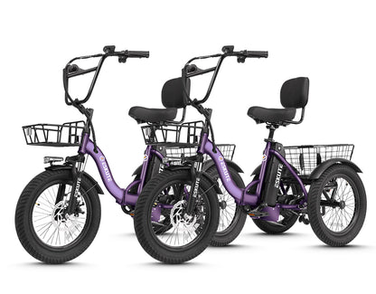 1200W 48V 499Wh Lightweight Electric Trike for Adults & Seniors Eskute 3-Wheel Foldable Fat Tire Trike Eskute Ebike Combo Sale T300 *2 Black*2