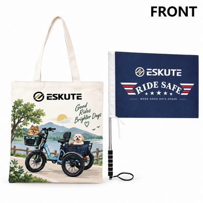 ESKUTE Canvas Tote Bag & Adjustable Vehicle Flag Kit Bundle